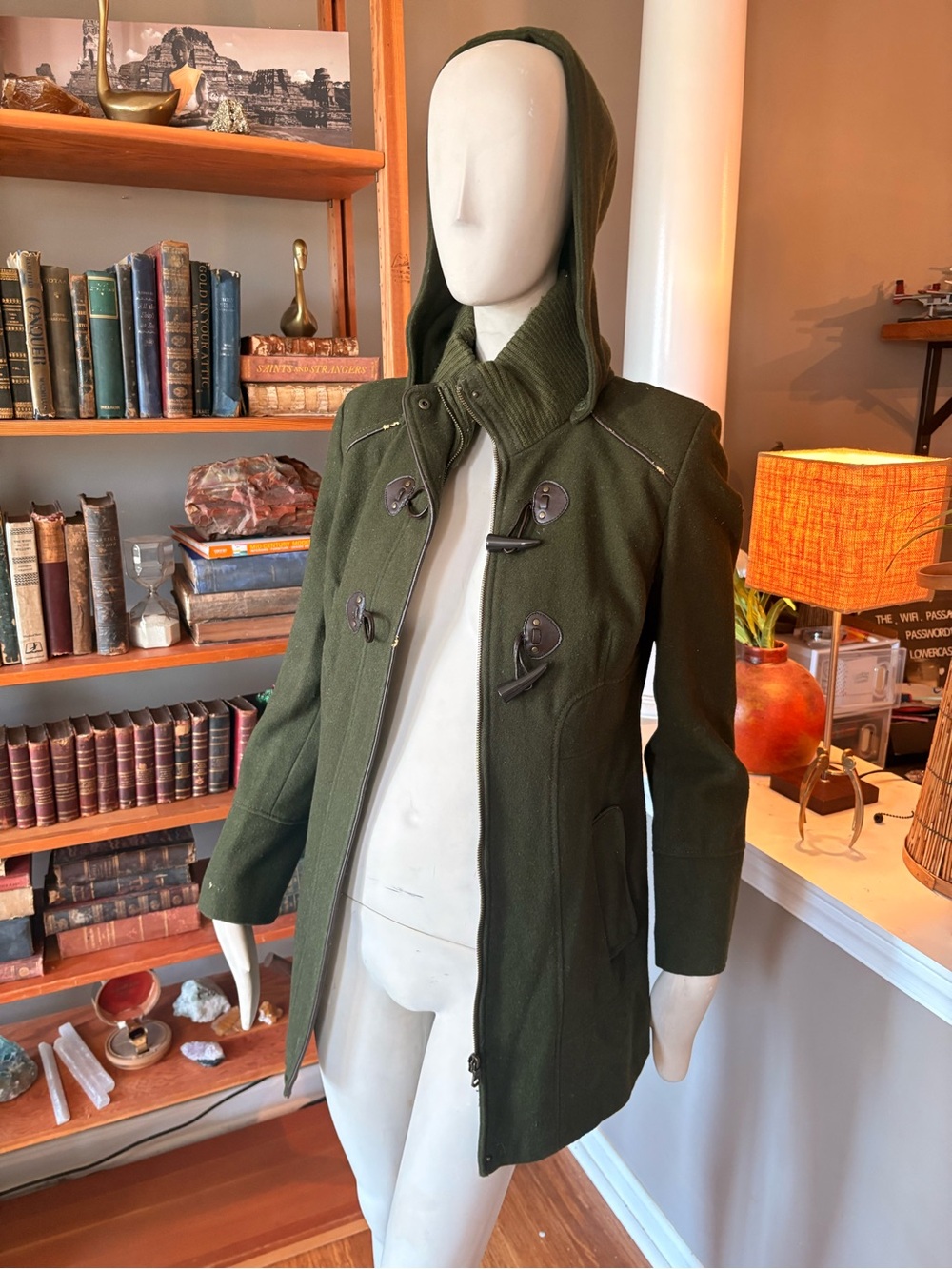 Guess Women's Hooded Toggle Pea Coat - Olive